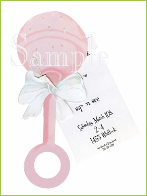 Pink Rattle with ribbon tag and glitter